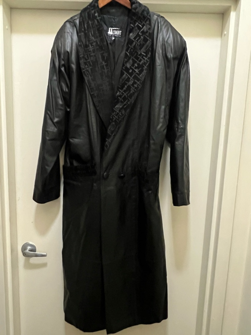 COMINT Argentina Vintage 80’s  Black Leather Double-Breasted Trench Coat Unisex